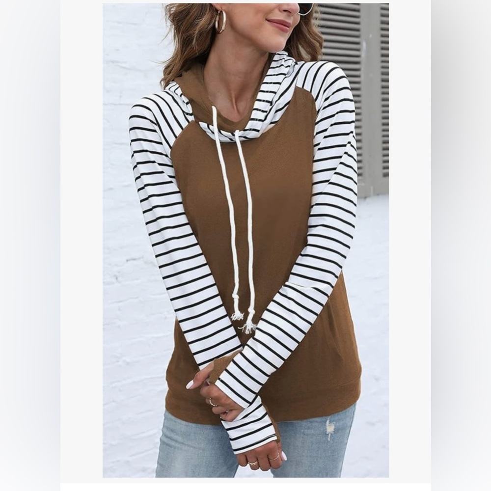 Amazon Brown and White Striped Women's Hoodie